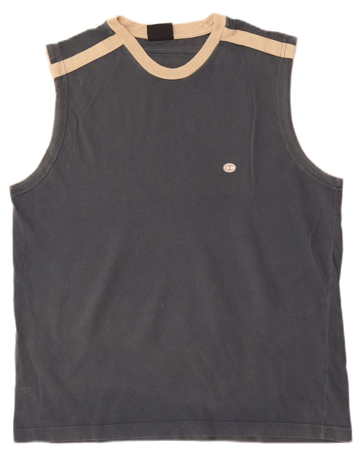 CHAMPION Colete Masculino Top Grande Algodão Colourblock Cinza