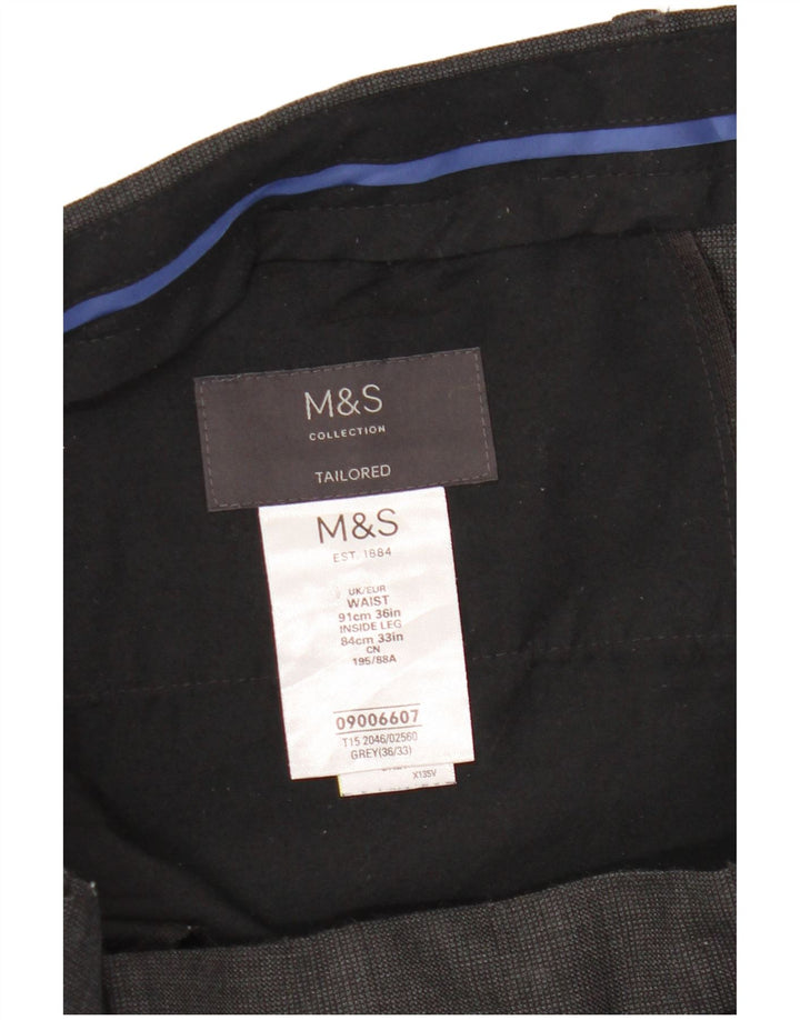 Calça masculina sob medida Marks & Spencer W36 L33 cinza xadrez lã