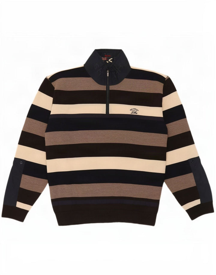 Suéter masculino Paul & Shark com zíper e gola XL listrado multicolorido