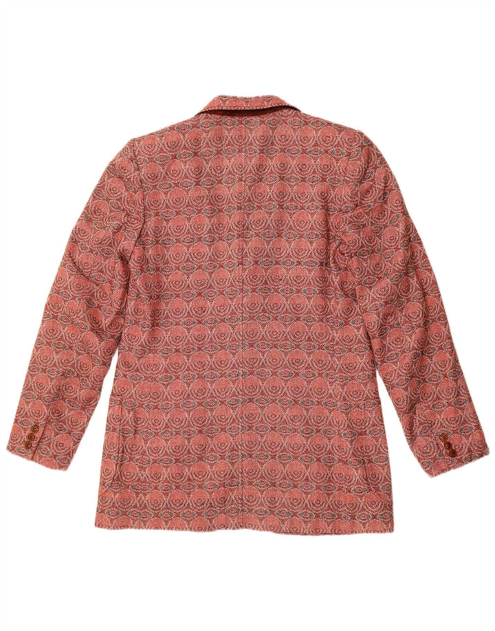 Jaqueta Blazer Feminina Vintage com 3 Botões Reino Unido 14 Médio Vermelho Geométrico
