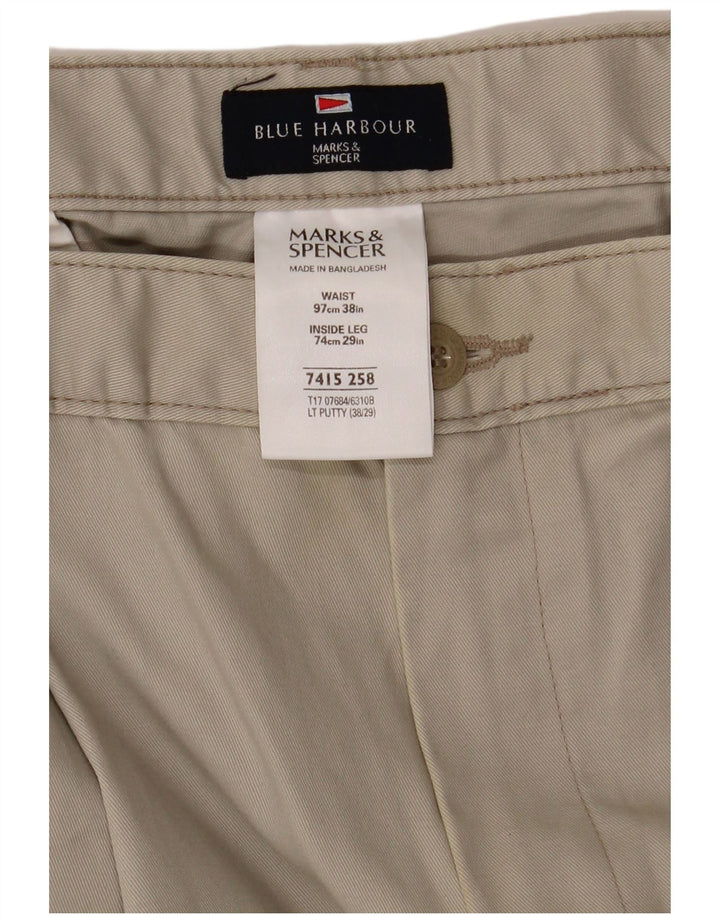 Calça chino masculina Marks & Spencer azul Harbour Pegged W38 L29 bege