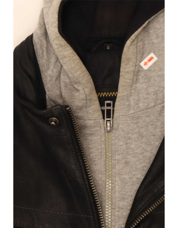 Jaqueta masculina de couro com capuz Angelo Litrico UK 36 Small Black Colourblock