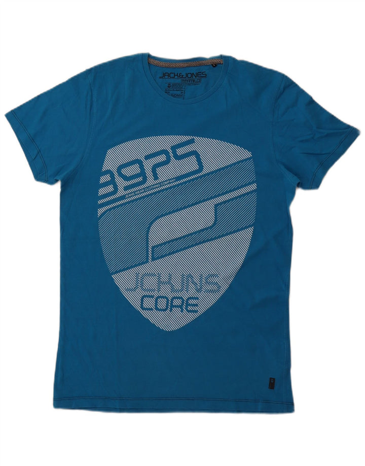 JACK & JONES Camiseta masculina gráfica grande algodão azul