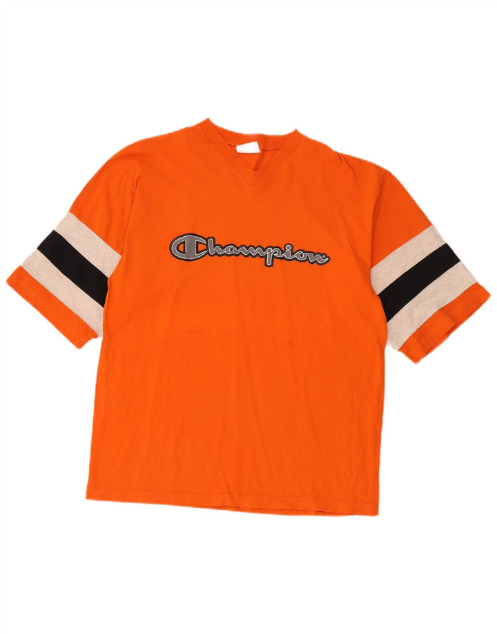 Camiseta masculina com estampa gráfica Champion, algodão colorblock laranja médio