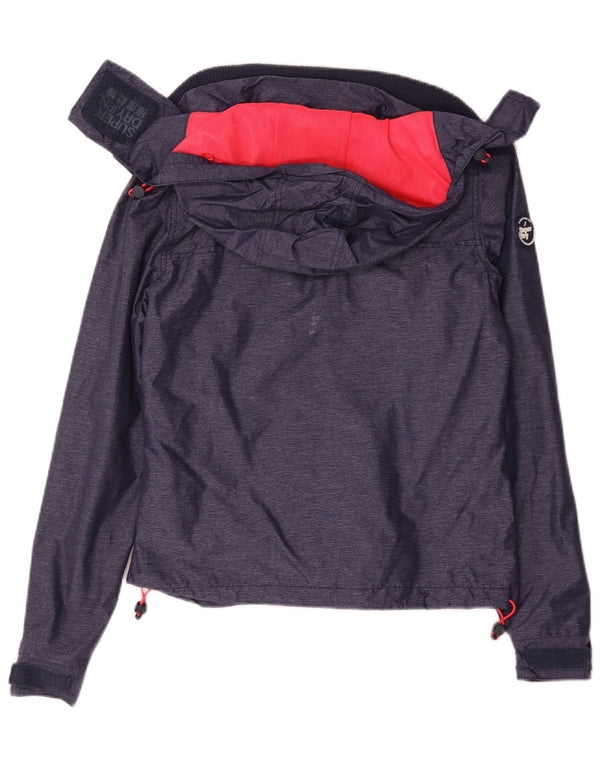 Jaqueta de chuva com capuz feminina Superdry UK 10 pequena azul marinho nylon