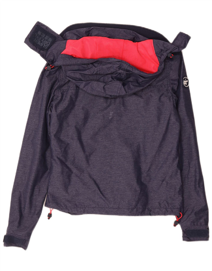 Jaqueta de chuva com capuz feminina Superdry UK 10 pequena azul marinho nylon