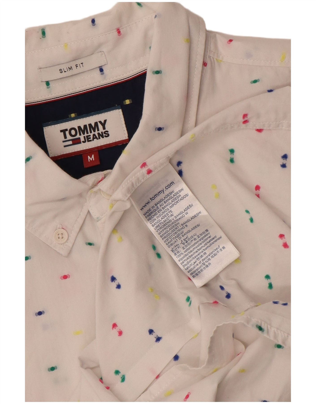 Camisa masculina Tommy Hilfiger Slim Fit médio algodão manchado branco