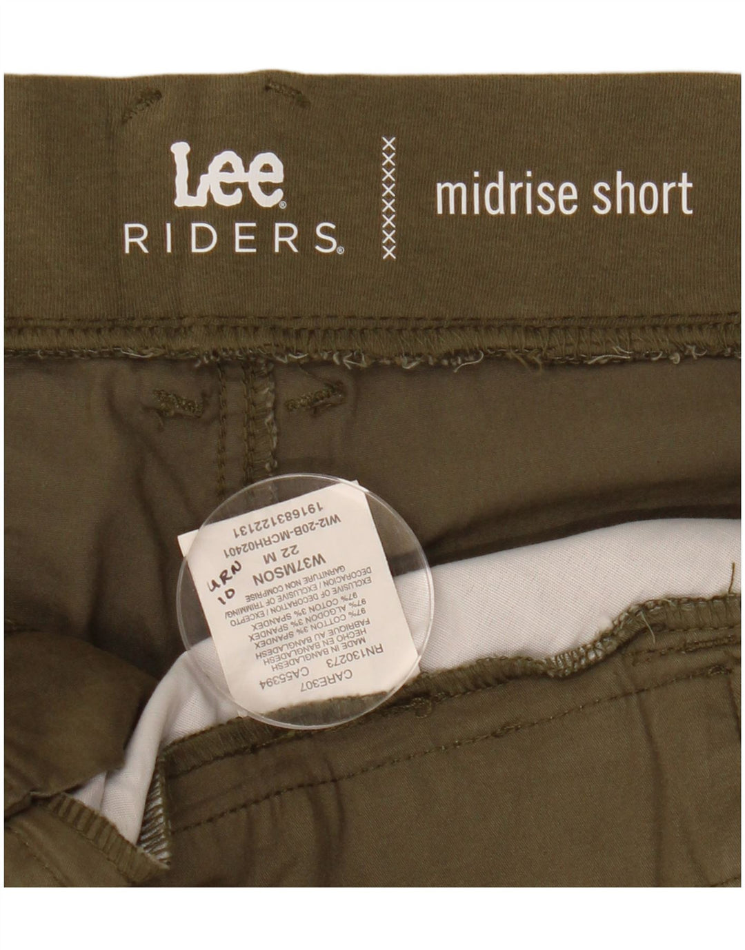 Shorts chino feminino LEE Riders cintura média US 22 3XL W44 algodão cáqui