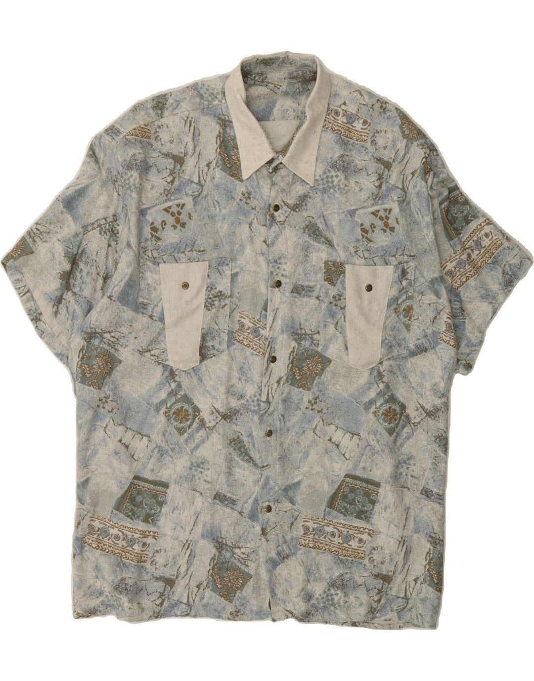 VINTAGE Mens Short Sleeve Shirt Large Blue Patchwork Vintage Vintage and Second-Hand Vintage from Messina Hembry 