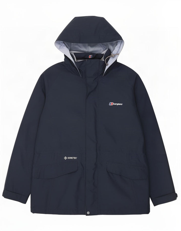 Jaqueta de chuva feminina com capuz Berghaus UK 14 grande poliéster azul marinho