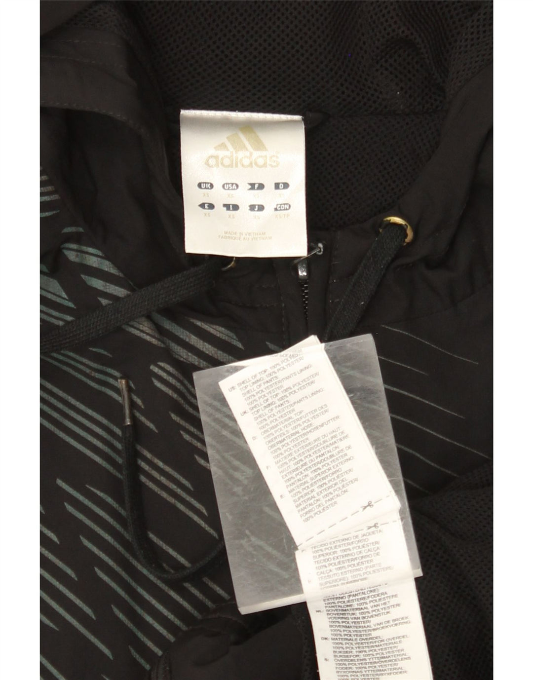 ADIDAS Mens Zip Hoodie Sweater XS Preto Listrado Poliéster