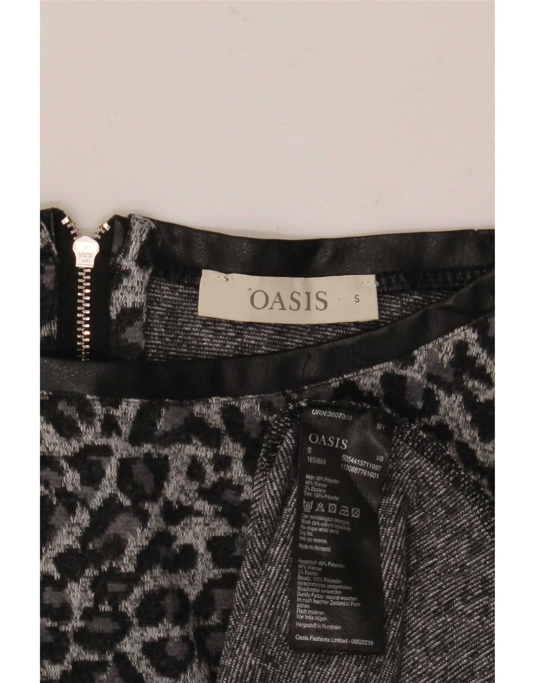 Túnica feminina Oasis manga 3/4 Reino Unido 10 poliéster estampado animal cinza pequeno