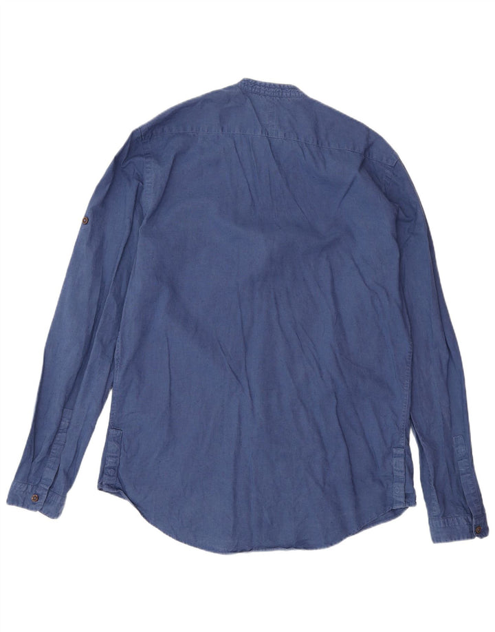 Camisa masculina Zara Slim Fit grande linho azul