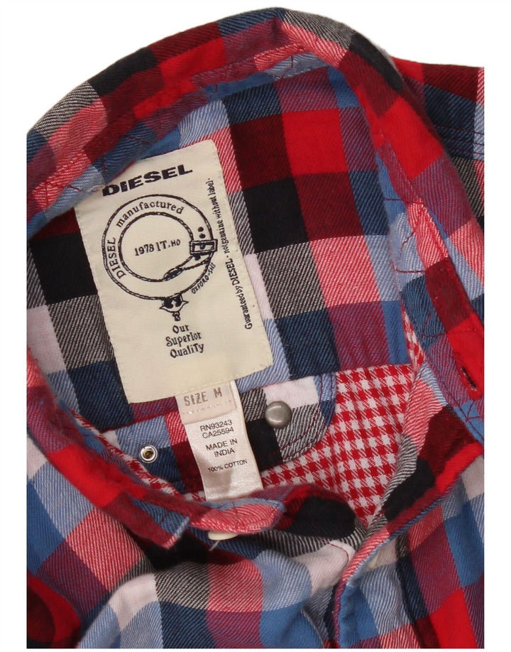Camisa masculina diesel de flanela média xadrez vermelha de algodão