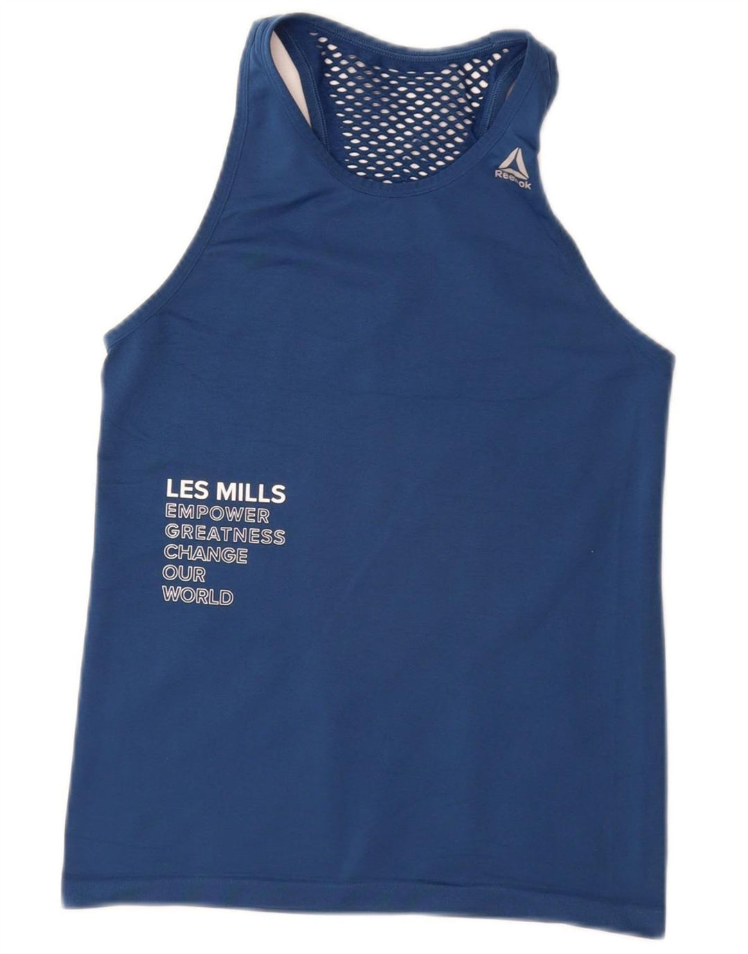 REEBOK feminino Les Mills Graphic Vest Top Reino Unido 8 pequeno azul marinho