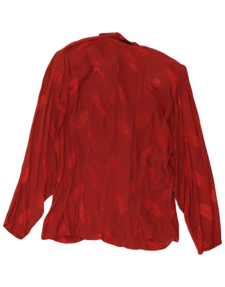 Blusa feminina vintage com estampa abstrata Reino Unido 16 grande Borgonha