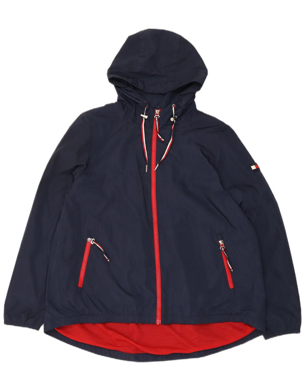 Jaqueta de chuva feminina com capuz Tommy Hilfiger Reino Unido 16 grande poliéster azul marinho