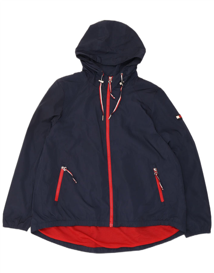 Jaqueta de chuva feminina com capuz Tommy Hilfiger Reino Unido 16 grande poliéster azul marinho