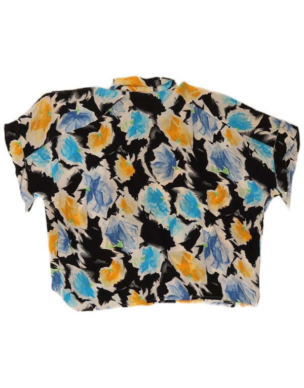 Blusa feminina vintage manga curta UK 18 XL floral multicolorida