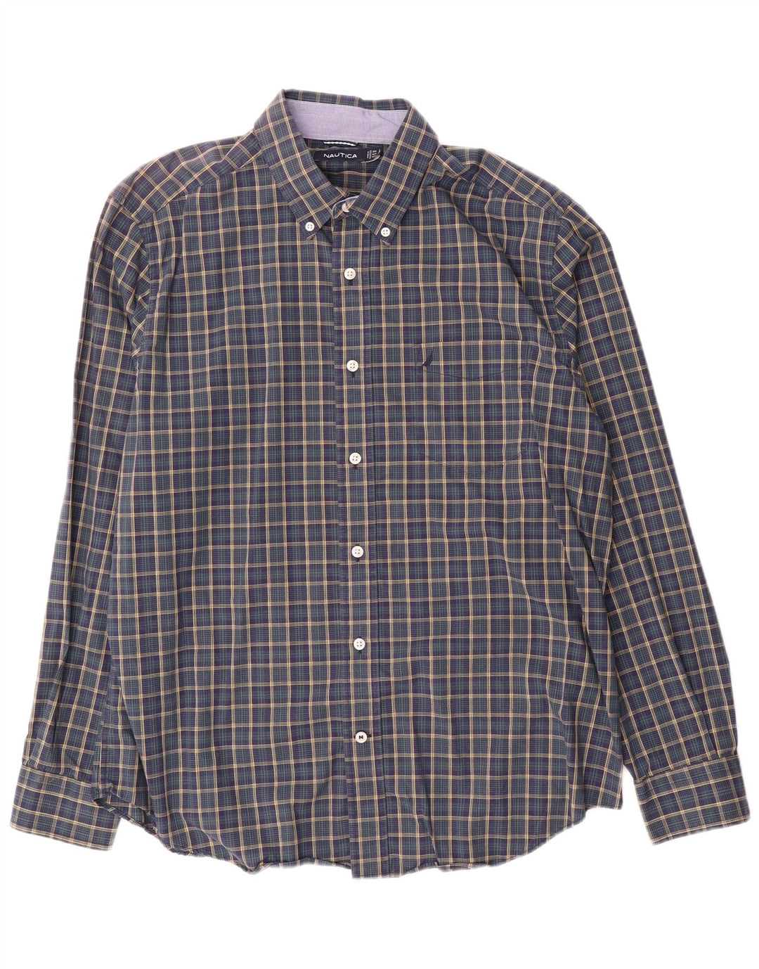 Camisa masculina Nautica grande algodão xadrez azul marinho