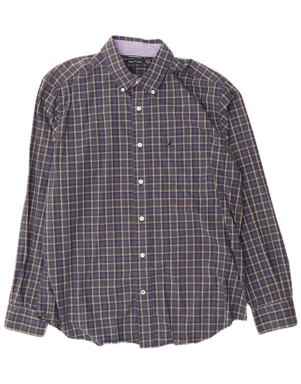 Camisa masculina Nautica grande algodão xadrez azul marinho