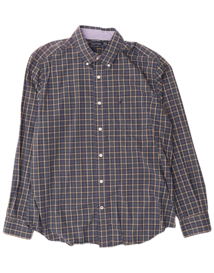 Camisa masculina Nautica grande algodão xadrez azul marinho