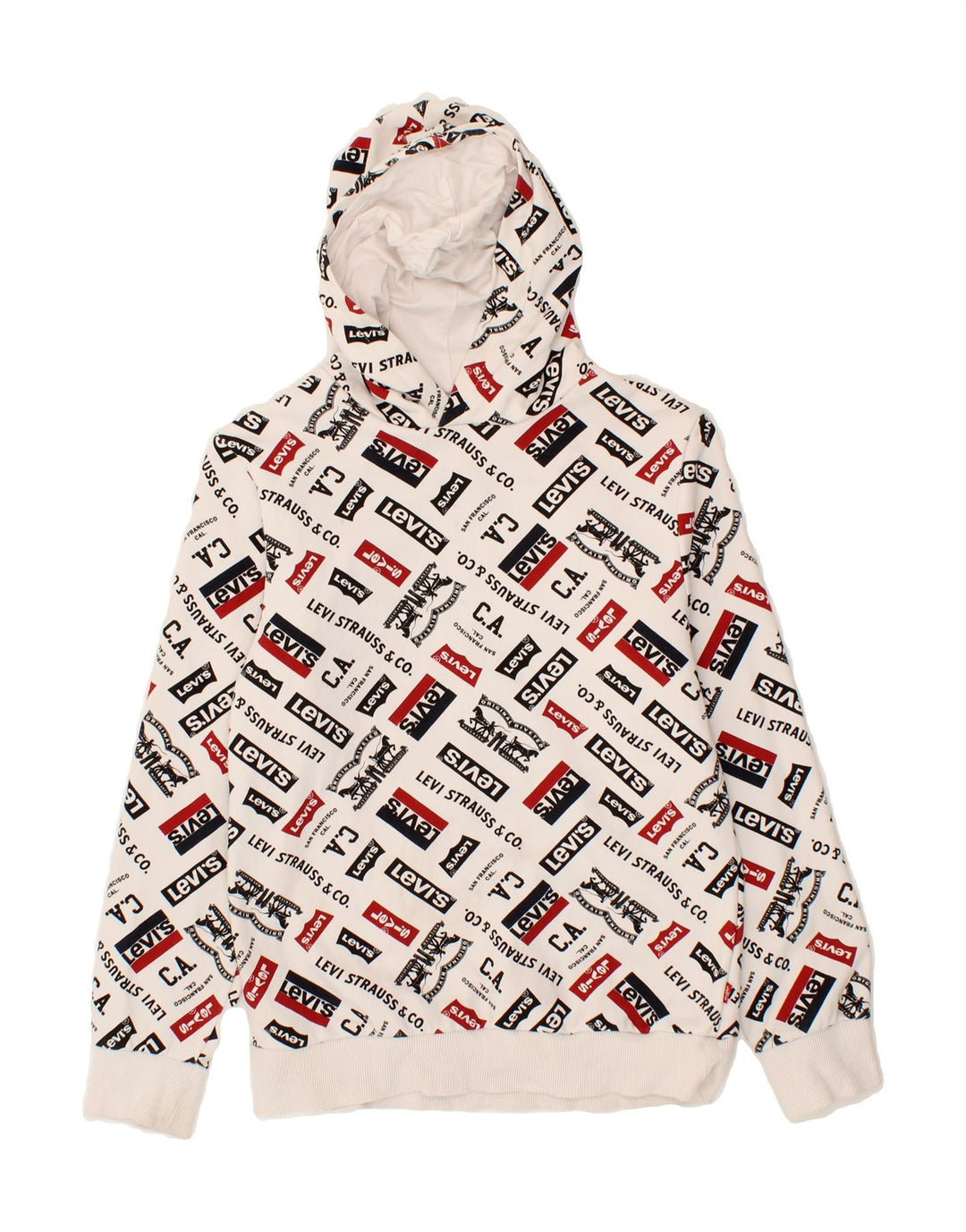 LEVI'S Boys Graphic Hoodie Jumper 11-12 Years lARGE White Vintage Levi's and Second-Hand Levi's from Messina Hembry 