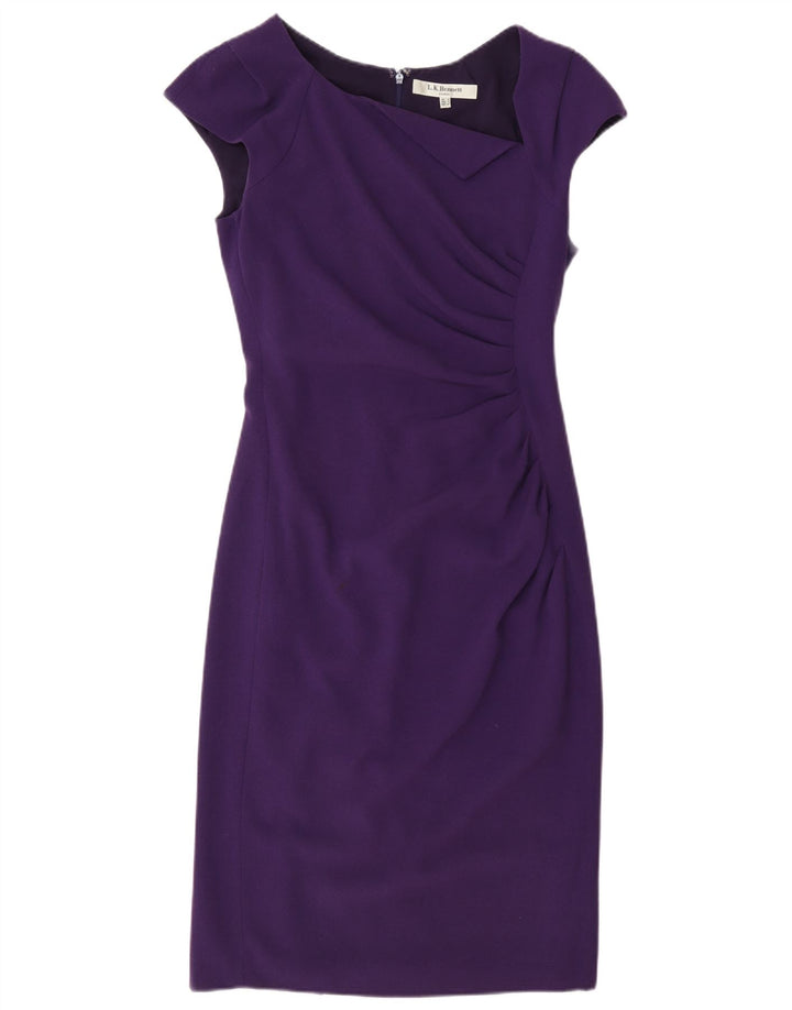 L.K. Vestido feminino Bennett com bainha UK 8 pequeno poliéster roxo