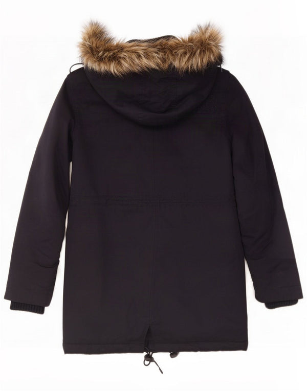 Jaqueta feminina Sherpa Parka com capuz Superdry Reino Unido 10 pequeno poliéster azul marinho