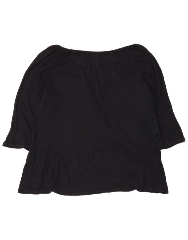 Hollister Blusa Feminina Crop Manga 3/4 Top Reino Unido 14 Grande Azul Marinho