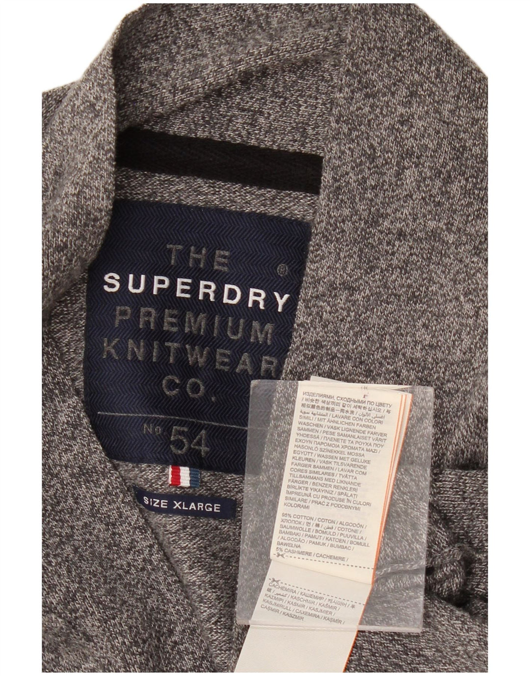 Suéter cardigã masculino SUPERDRY XL algodão manchado cinza