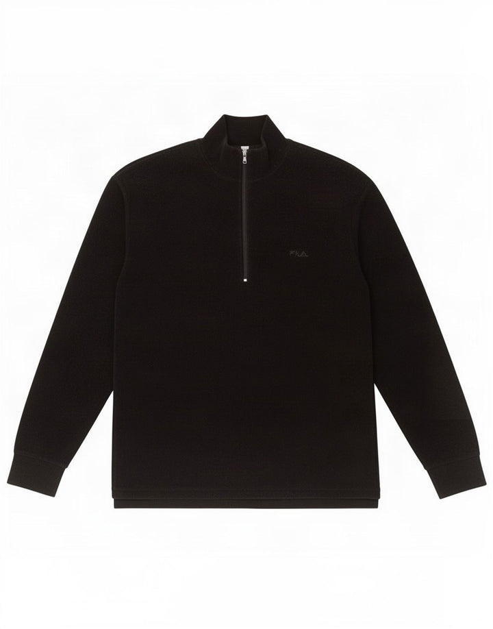 Fila Suéter masculino de lã com zíper e gola pequena preto