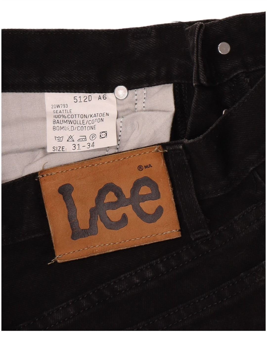 Lee Mens Seattle Straight Jeans W31 L34 Algodão Preto
