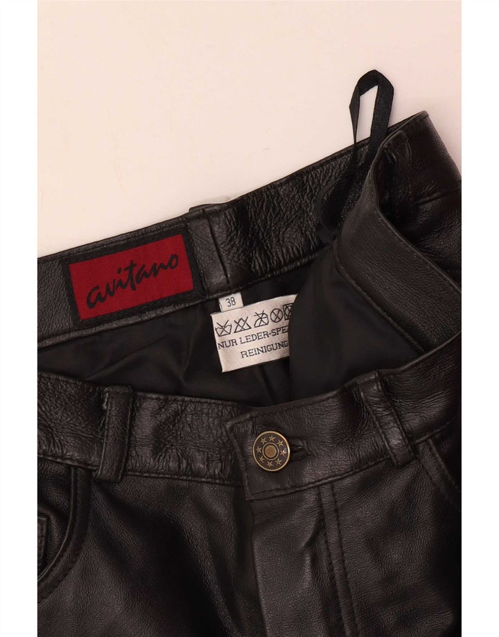 Calça feminina de couro slim Avitano EU 38 médio W26 L33 preta