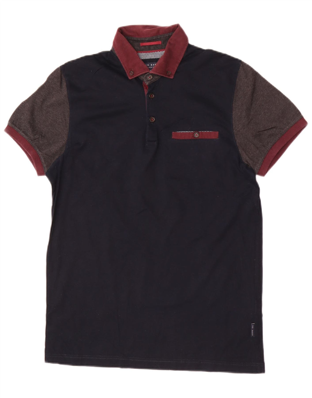 Camisa polo masculina Ted Baker tamanho 2 pequeno algodão colorblock azul marinho