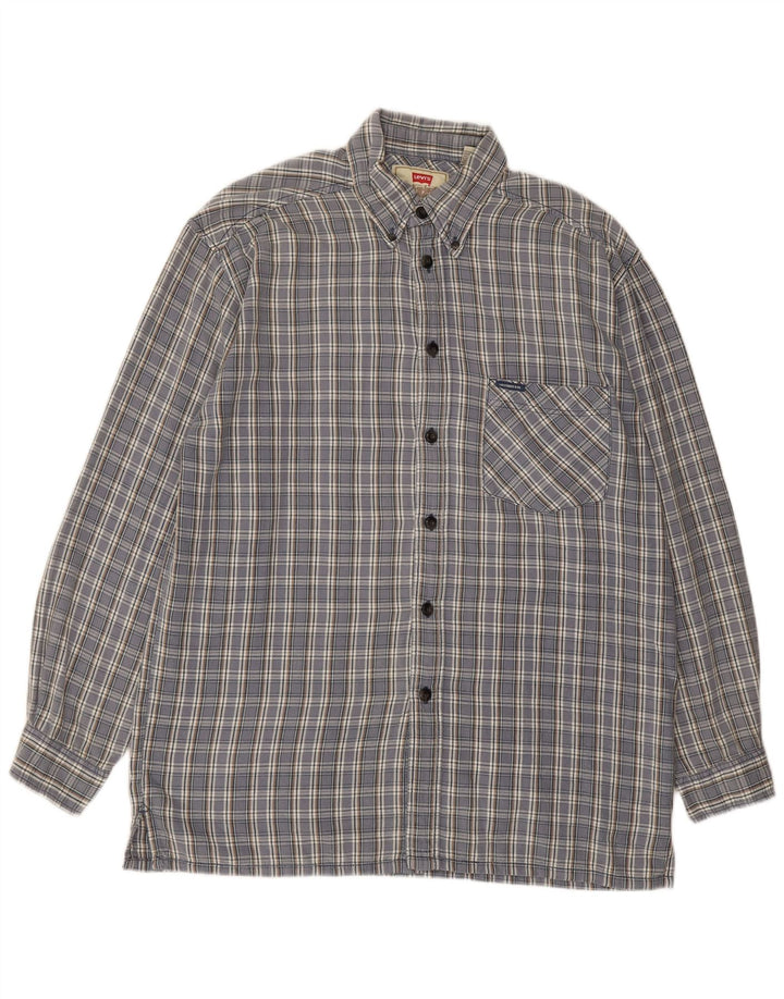 Camisa masculina Levi's de algodão xadrez azul médio