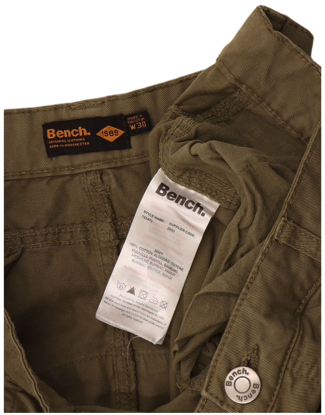 Bench Mens Cargo Shorts W30 Algodão Verde Médio