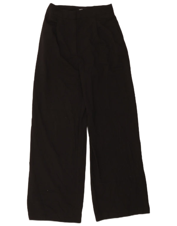 Zara Calça feminina casual cintura alta com pregas pequena W26 L30 poliéster preto