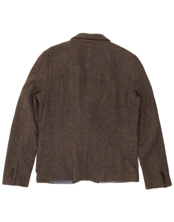 Jaqueta blazer masculina Superdry com 2 botões Reino Unido 44 2XL marrom espinha de peixe algodão