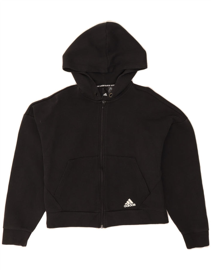 ADIDAS Womens Oversized Crop Zip Hoodie Sweater UK 4/6 XS Black Cotton Vintage Adidas and Second-Hand Adidas from Messina Hembry 