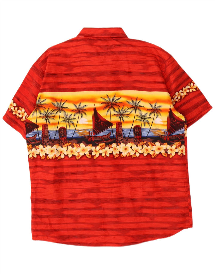 Camisa masculina de manga curta Lowes, grande, vermelha, floral, poliéster, havaiana