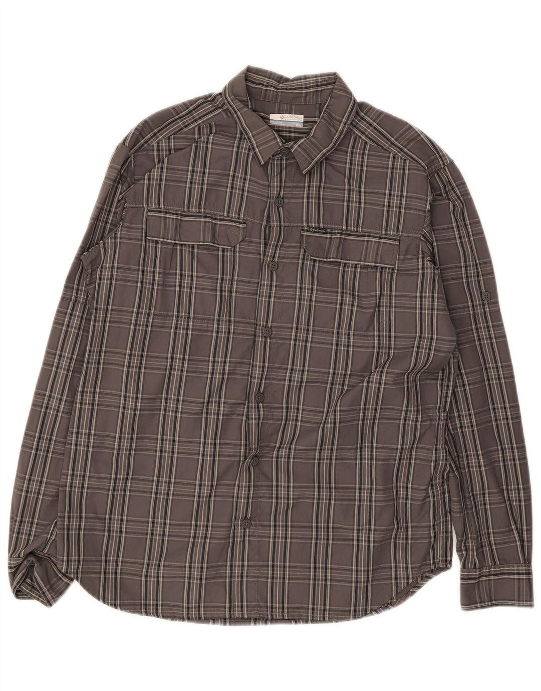 Camisa masculina Columbia cinza médio xadrez nylon