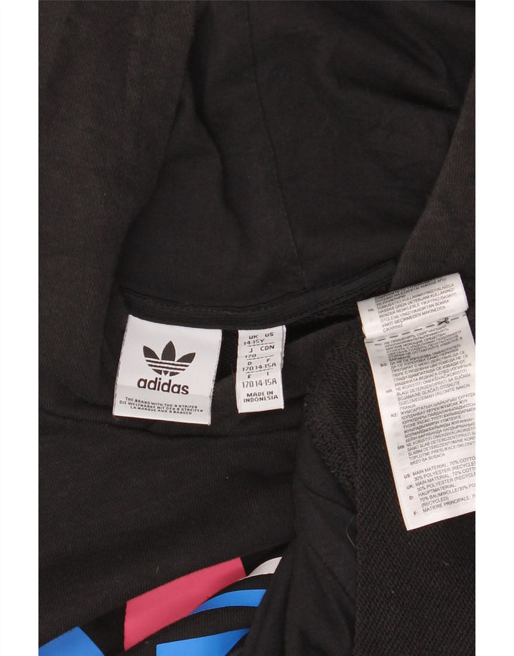 ADIDAS Meninos Graphic Hoodie Jumper 14-15 Anos Preto Algodão