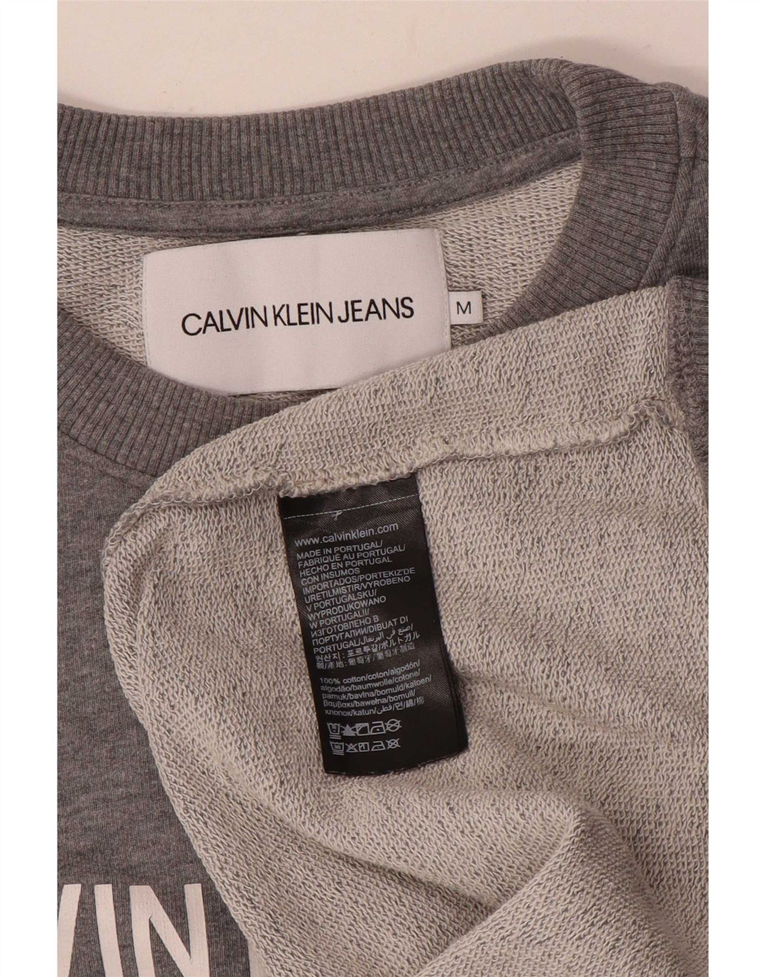 Calvin Klein Jeans Masculino moletom gráfico jumper médio cinza manchado