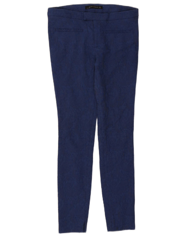 Calça feminina casual skinny Zara pequena W26 L28 azul paisley