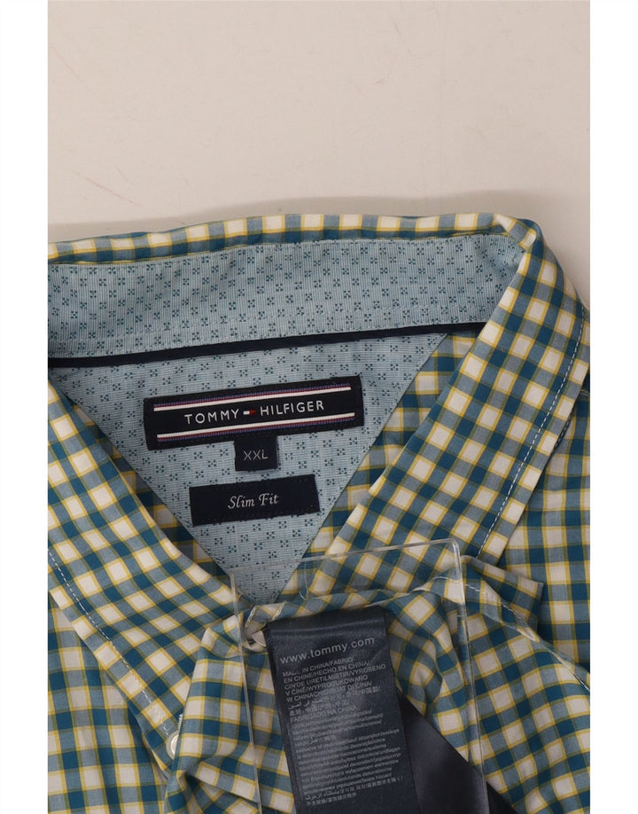 TOMMY HILFIGER Mens Slim Fit Shirt 2XL Turquoise Gingham Cotton Vintage Tommy Hilfiger and Second-Hand Tommy Hilfiger from Messina Hembry 