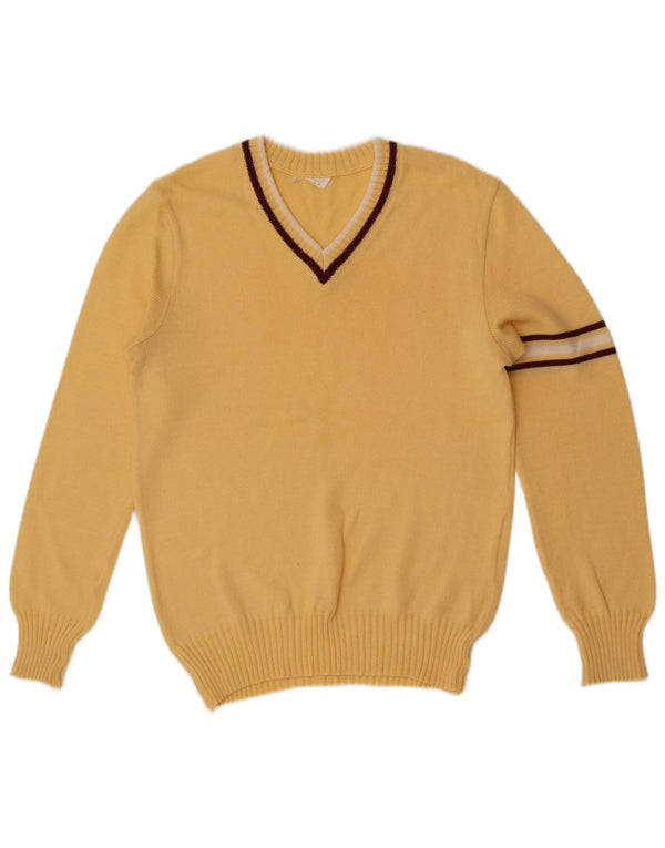 Suéter vintage masculino com decote em V XS amarelo colorblock