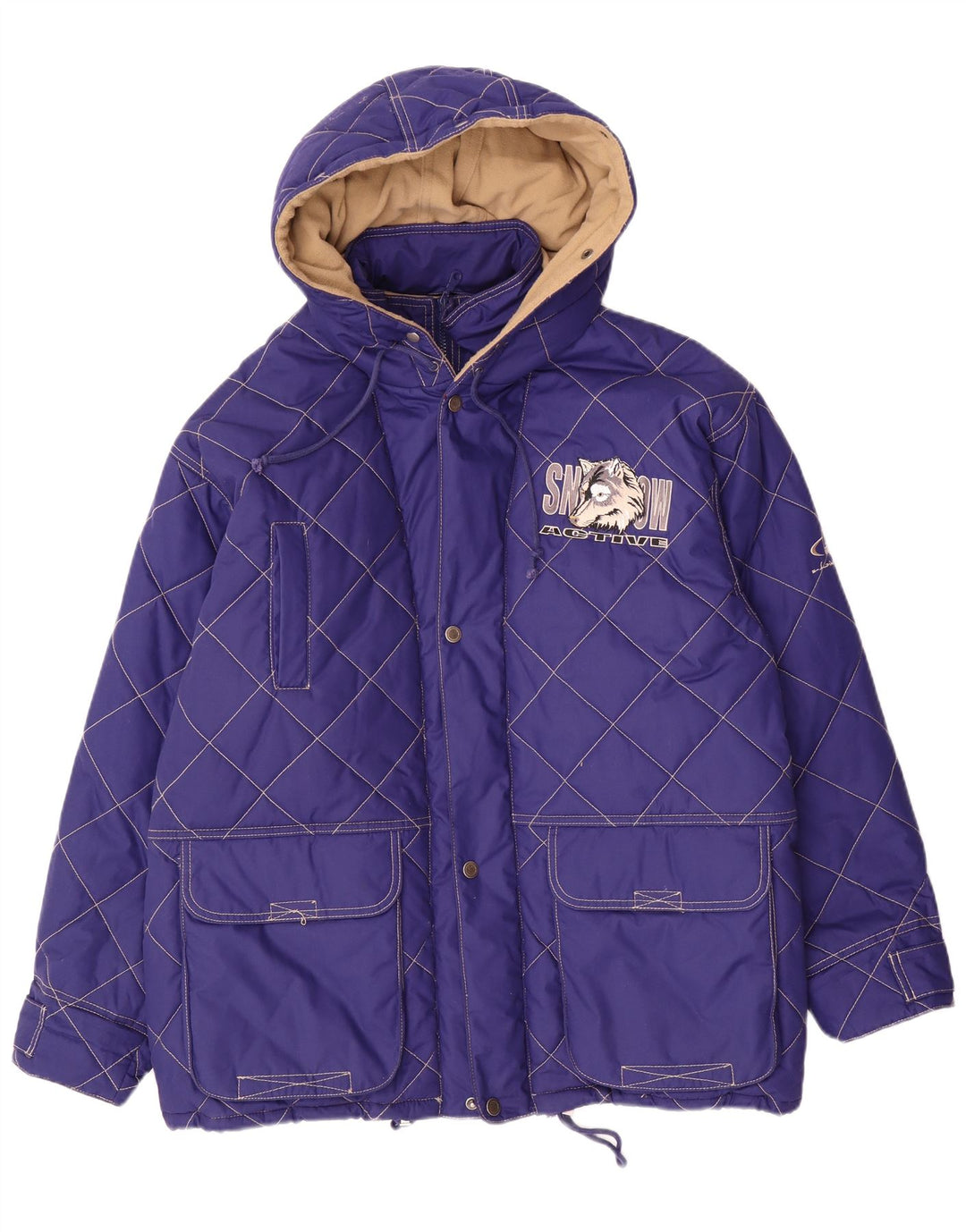 Jaqueta acolchoada com capuz masculina vintage UK 42 XL poliéster roxo