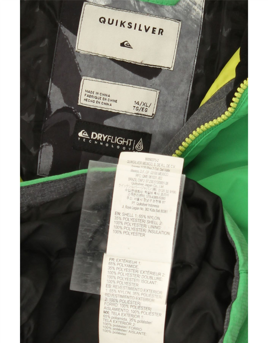 Jaqueta corta-vento com capuz para meninos QUIKSILVER 13-14 anos XL verde nylon