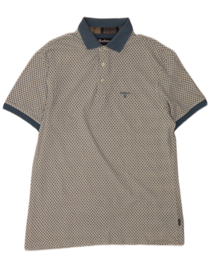 Camisa polo masculina Barbour grande algodão geométrico azul